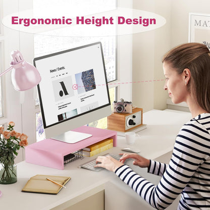 20 inch Wood Monitor Stand Riser, Desktop Riser Shelf, Rustic Brown