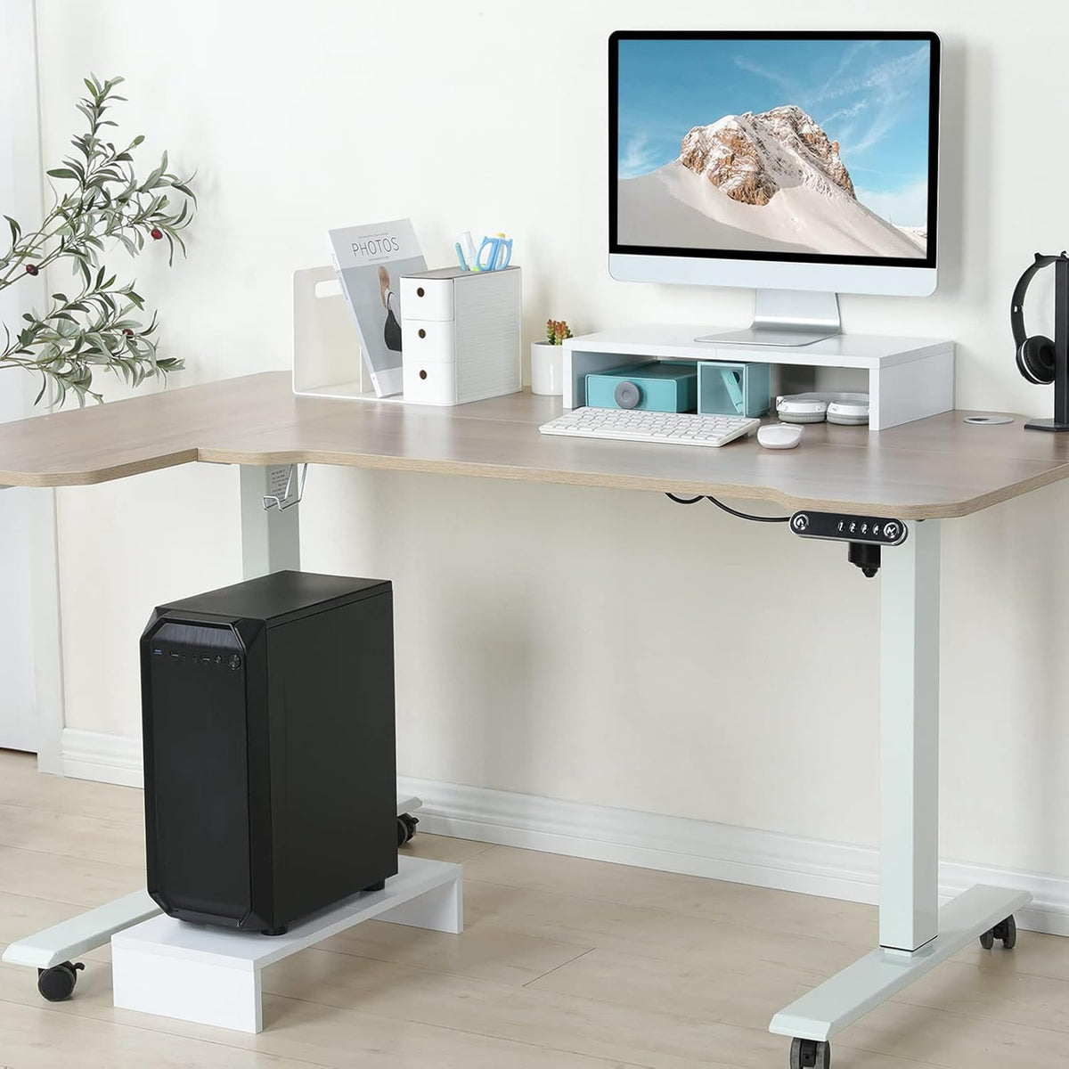 20 inch Wood Monitor Stand Riser, Desktop Riser Shelf, Rustic Brown
