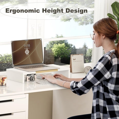 20 inch Wood Monitor Stand Riser, Desktop Riser Shelf, Rustic Brown