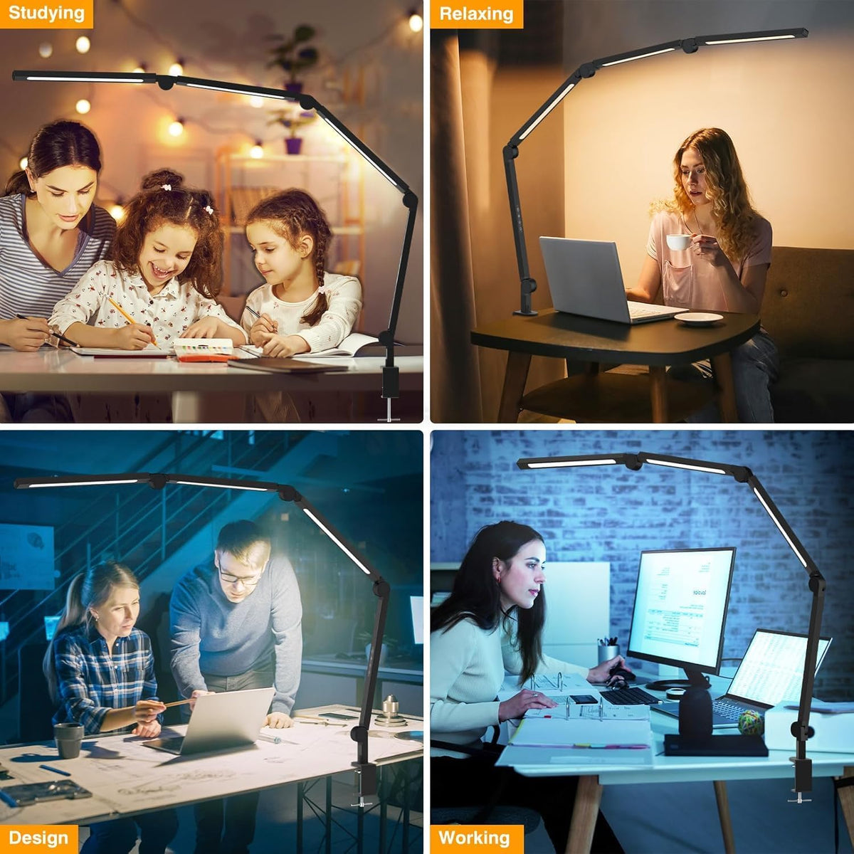 Bright LED Desk Lamp with Clamp,Eye Caring Architect Led Desk Lights with Adjustable Swing Arm for Office Home,Dimming and Tempering Led Table Light