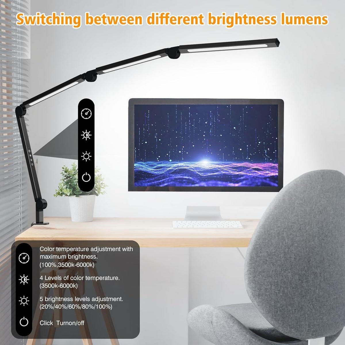 Bright LED Desk Lamp with Clamp,Eye Caring Architect Led Desk Lights with Adjustable Swing Arm for Office Home,Dimming and Tempering Led Table Light