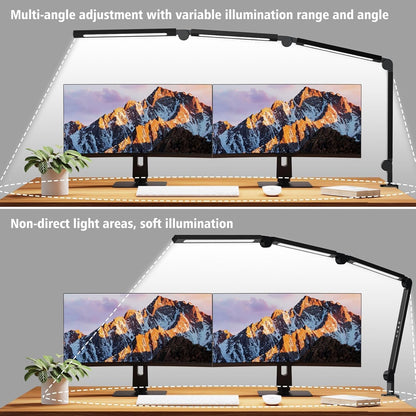Bright LED Desk Lamp with Clamp,Eye Caring Architect Led Desk Lights with Adjustable Swing Arm for Office Home,Dimming and Tempering Led Table Light