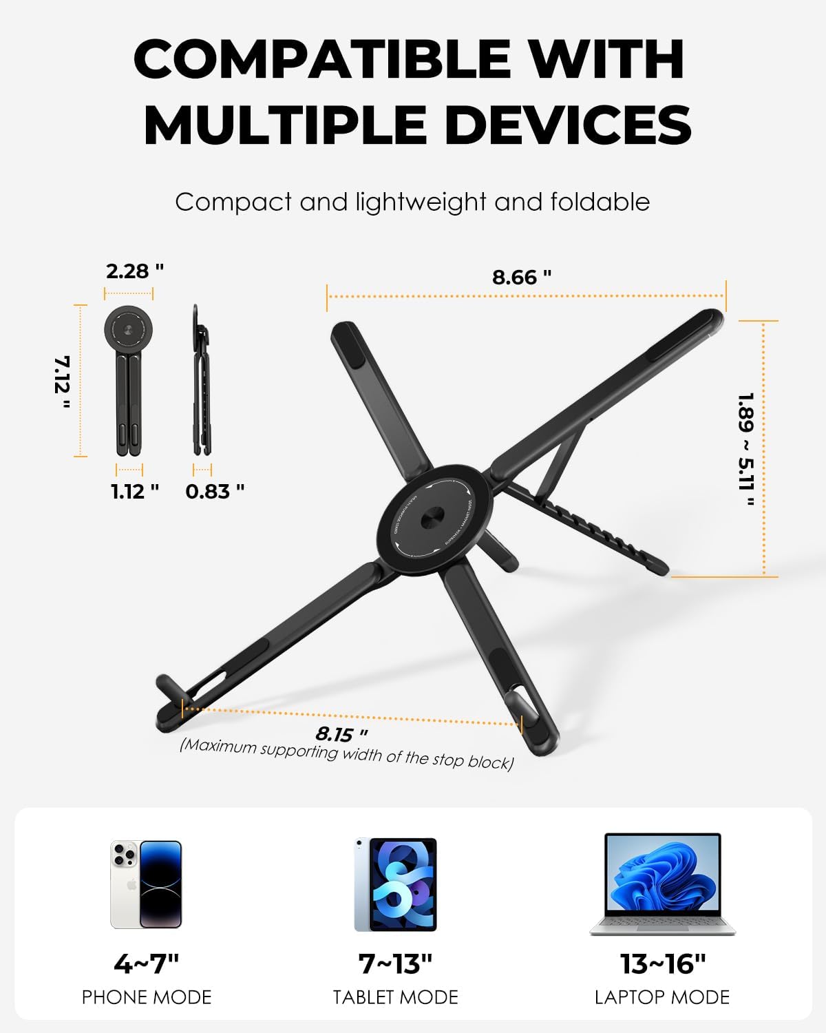 Adjustable Laptop Stand, 3-in-1 Magnetic Stand for Laptop & Tablet