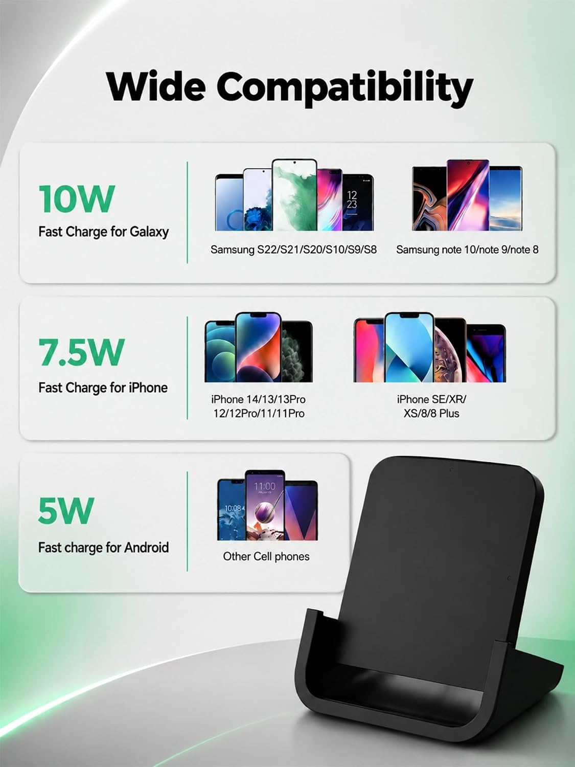 Wireless Charger YUWISS Wireless Charging Stand Cordless Charger 10/7.5/5W Compatible with iPhone 14 13 12/12 /11Pro Max/XR/XS Max/XS/X/8/8Plus Galaxy S22/S21/S9/S9+/S8/S8+ Note