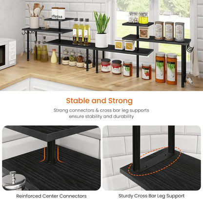 Bathroom Counter Organizer Corner Shelf, Kitchen Countertop Organizer, 3 Tier Wood Counter Shelf Stand for Over The Sink, Coffee Station, Desktop, Black