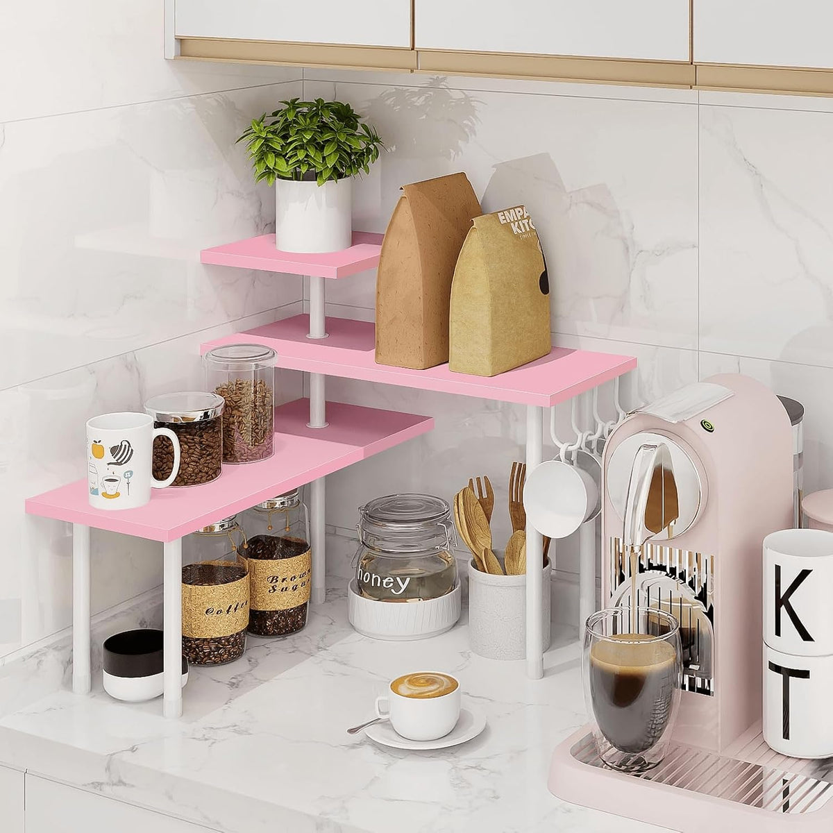 Bathroom Counter Organizer Corner Shelf, Kitchen Countertop Organizer, 3 Tier Wood Counter Shelf Stand for Over The Sink, Coffee Station, Desktop, Black