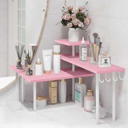 Bathroom Counter Organizer Corner Shelf, Kitchen Countertop Organizer, 3 Tier Wood Counter Shelf Stand for Over The Sink, Coffee Station, Desktop, Black