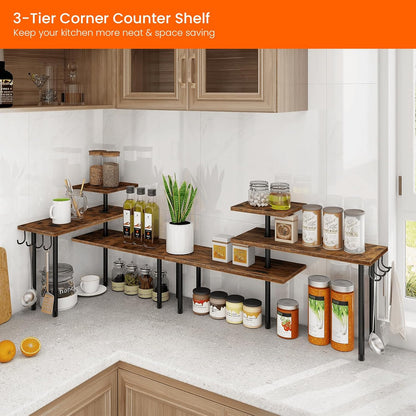 Bathroom Counter Organizer Corner Shelf, Kitchen Countertop Organizer, 3 Tier Wood Counter Shelf Stand for Over The Sink, Coffee Station, Desktop, Black