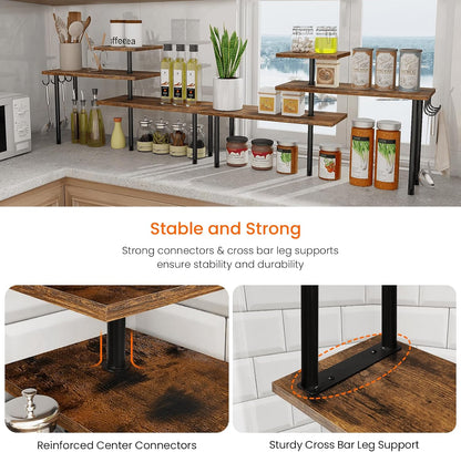 Bathroom Counter Organizer Corner Shelf, Kitchen Countertop Organizer, 3 Tier Wood Counter Shelf Stand for Over The Sink, Coffee Station, Desktop, Black