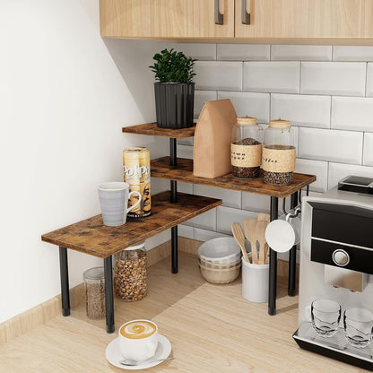 Bathroom Counter Organizer Corner Shelf, Kitchen Countertop Organizer, 3 Tier Wood Counter Shelf Stand for Over The Sink, Coffee Station, Desktop, Black