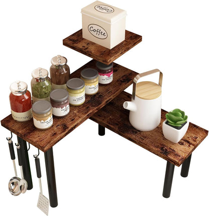 Bathroom Counter Organizer Corner Shelf, Kitchen Countertop Organizer, 3 Tier Wood Counter Shelf Stand for Over The Sink, Coffee Station, Desktop, Black
