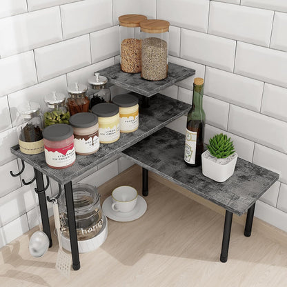Bathroom Counter Organizer Corner Shelf, Kitchen Countertop Organizer, 3 Tier Wood Counter Shelf Stand for Over The Sink, Coffee Station, Desktop, Black