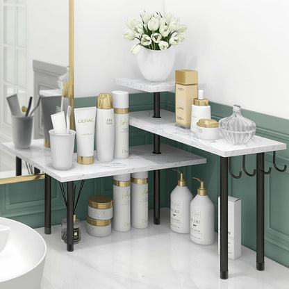 Bathroom Counter Organizer Corner Shelf, Kitchen Countertop Organizer, 3 Tier Wood Counter Shelf Stand for Over The Sink, Coffee Station, Desktop, Black
