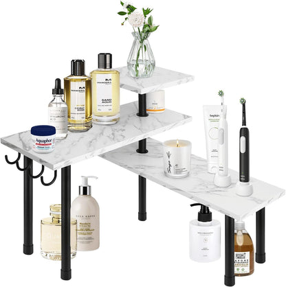Bathroom Counter Organizer Corner Shelf, Kitchen Countertop Organizer, 3 Tier Wood Counter Shelf Stand for Over The Sink, Coffee Station, Desktop, Black