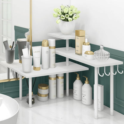 Bathroom Counter Organizer Corner Shelf, Kitchen Countertop Organizer, 3 Tier Wood Counter Shelf Stand for Over The Sink, Coffee Station, Desktop, Black