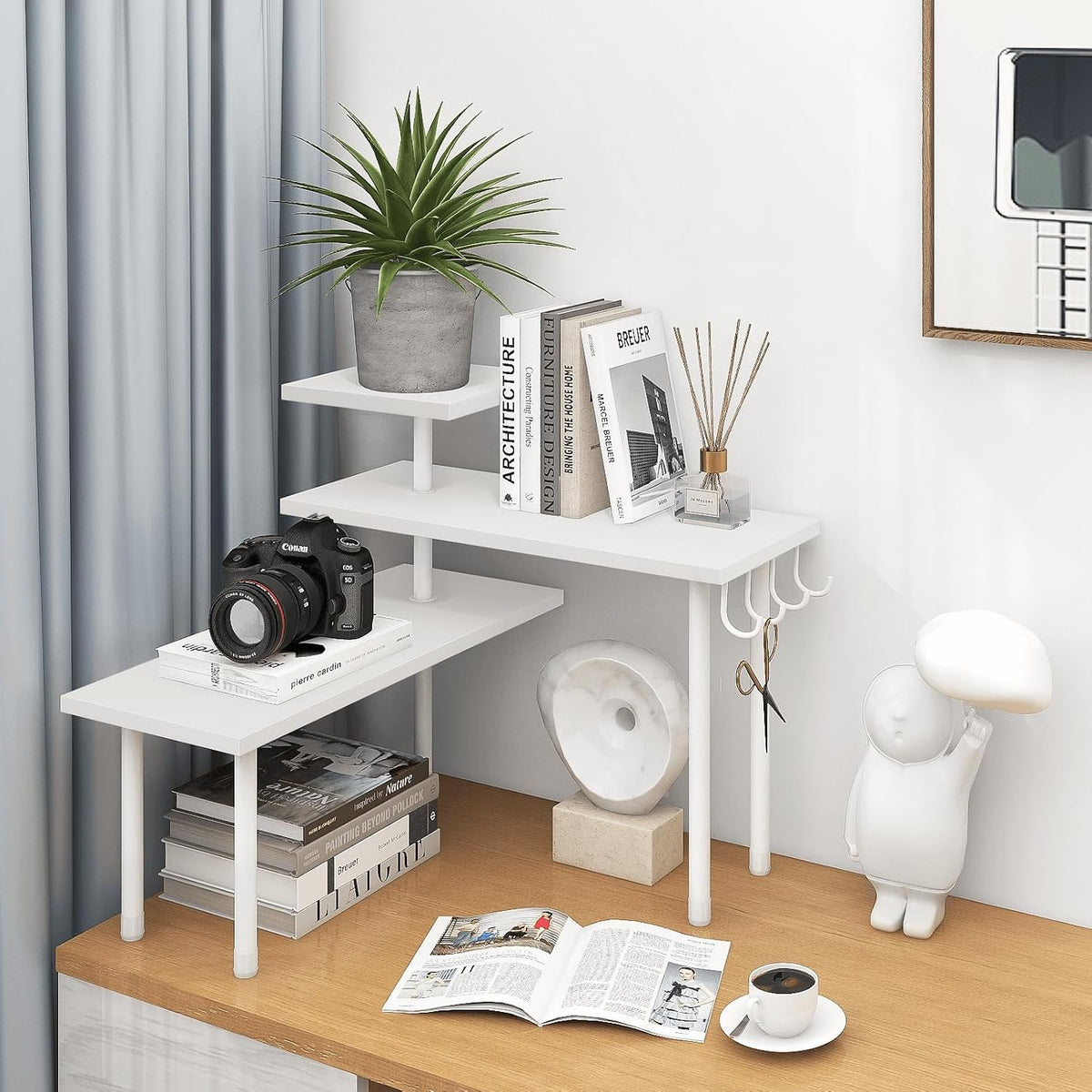 Bathroom Counter Organizer Corner Shelf, Kitchen Countertop Organizer, 3 Tier Wood Counter Shelf Stand for Over The Sink, Coffee Station, Desktop, Black