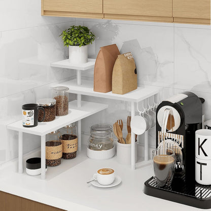 Bathroom Counter Organizer Corner Shelf, Kitchen Countertop Organizer, 3 Tier Wood Counter Shelf Stand for Over The Sink, Coffee Station, Desktop, Black