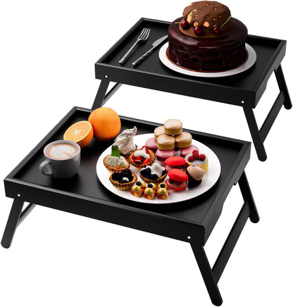 2 Pack Bamboo Bed Tray Table with Folding Legs,Breakfast Trays,Serving Tray for Food and Snack,Laptop Trays for Working(Natural)