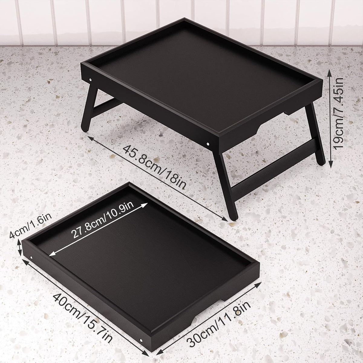 2 Pack Bamboo Bed Tray Table with Folding Legs,Breakfast Trays,Serving Tray for Food and Snack,Laptop Trays for Working(Natural)