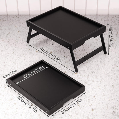 2 Pack Bamboo Bed Tray Table with Folding Legs,Breakfast Trays,Serving Tray for Food and Snack,Laptop Trays for Working(Natural)