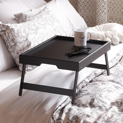 2 Pack Bamboo Bed Tray Table with Folding Legs,Breakfast Trays,Serving Tray for Food and Snack,Laptop Trays for Working(Natural)