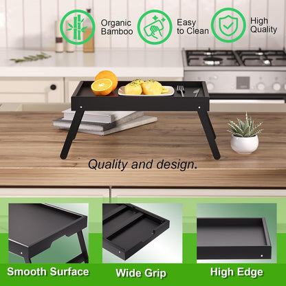 2 Pack Bamboo Bed Tray Table with Folding Legs,Breakfast Trays,Serving Tray for Food and Snack,Laptop Trays for Working(Natural)