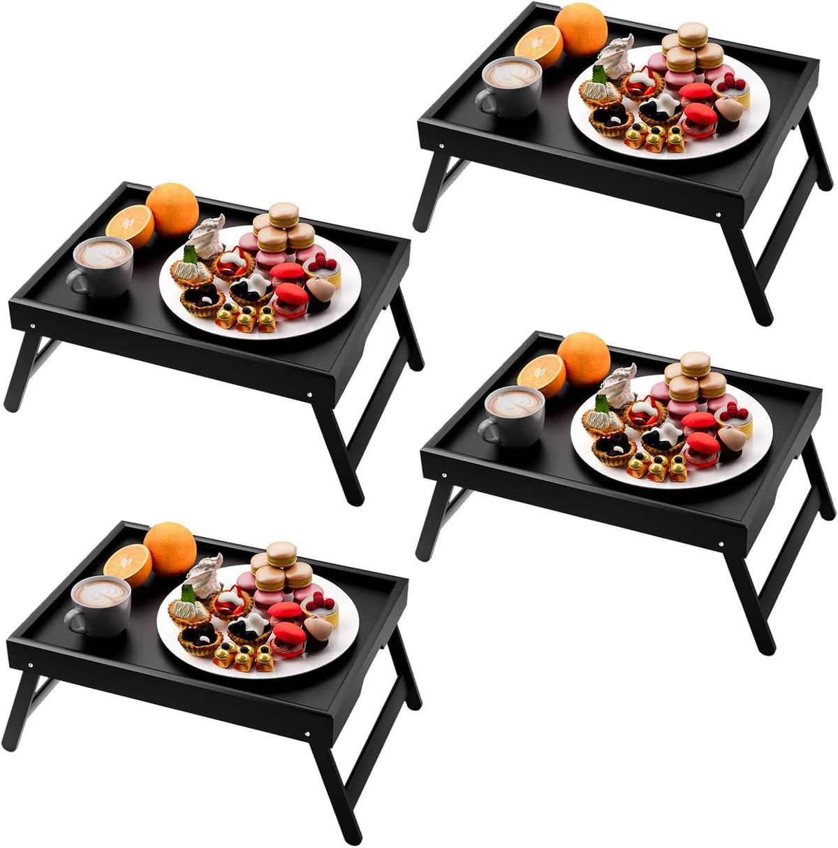 2 Pack Bamboo Bed Tray Table with Folding Legs,Breakfast Trays,Serving Tray for Food and Snack,Laptop Trays for Working(Natural)