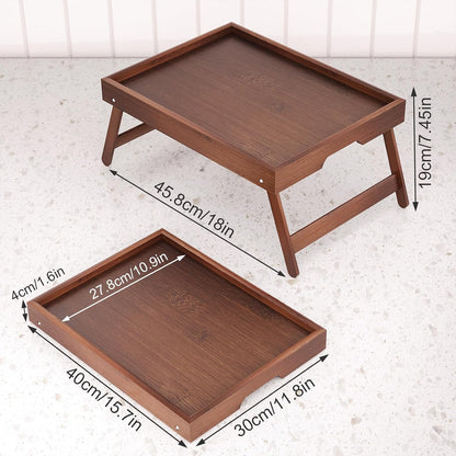 2 Pack Bamboo Bed Tray Table with Folding Legs,Breakfast Trays,Serving Tray for Food and Snack,Laptop Trays for Working(Natural)