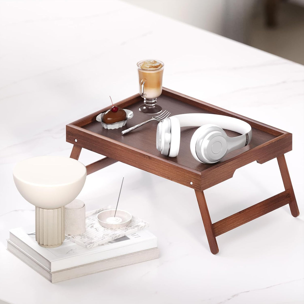 2 Pack Bamboo Bed Tray Table with Folding Legs,Breakfast Trays,Serving Tray for Food and Snack,Laptop Trays for Working(Natural)