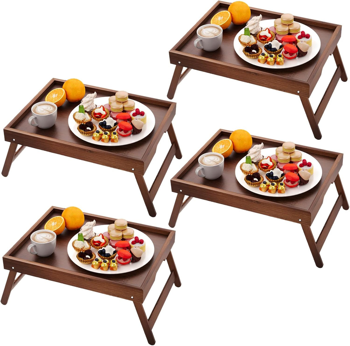 2 Pack Bamboo Bed Tray Table with Folding Legs,Breakfast Trays,Serving Tray for Food and Snack,Laptop Trays for Working(Natural)