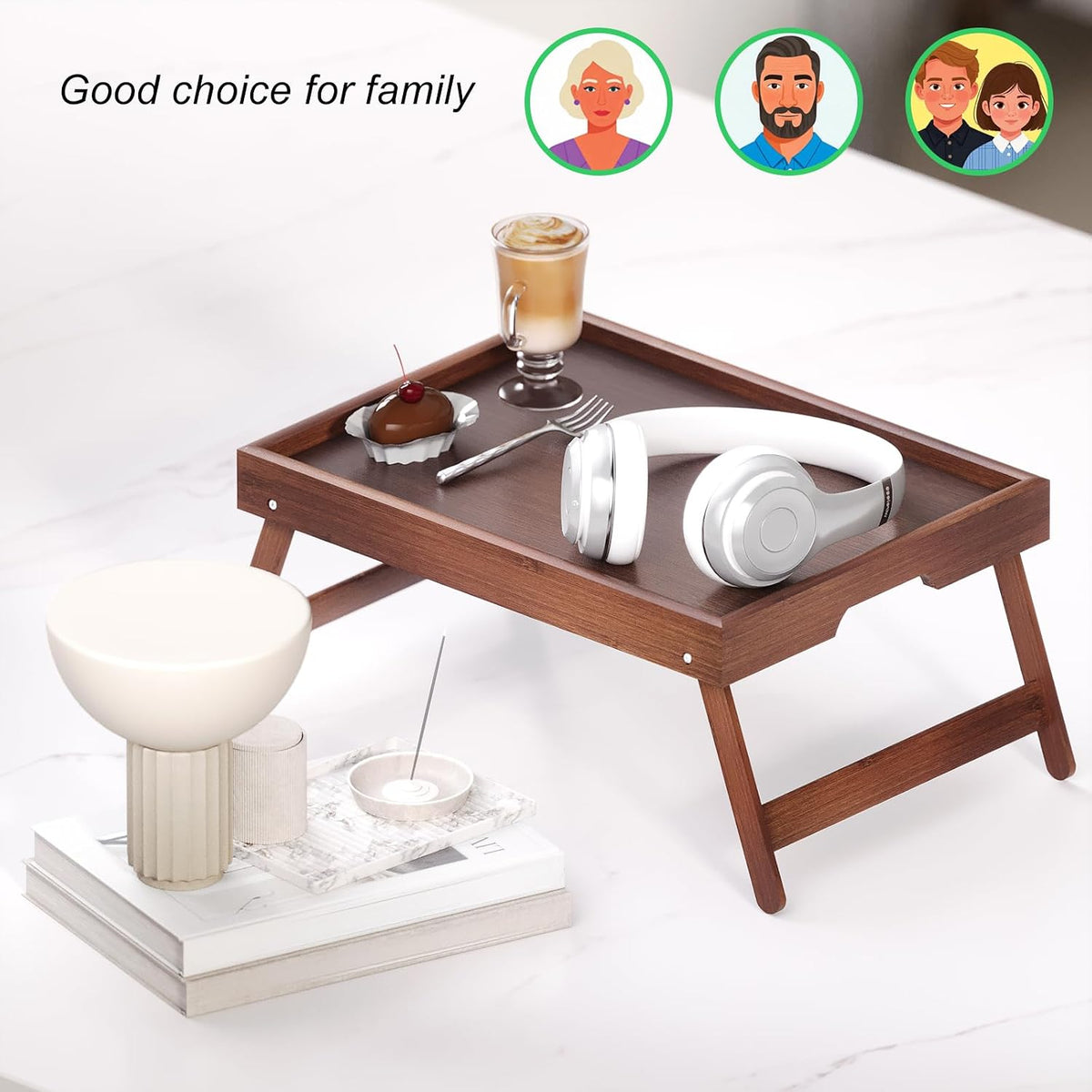 2 Pack Bamboo Bed Tray Table with Folding Legs,Breakfast Trays,Serving Tray for Food and Snack,Laptop Trays for Working(Natural)