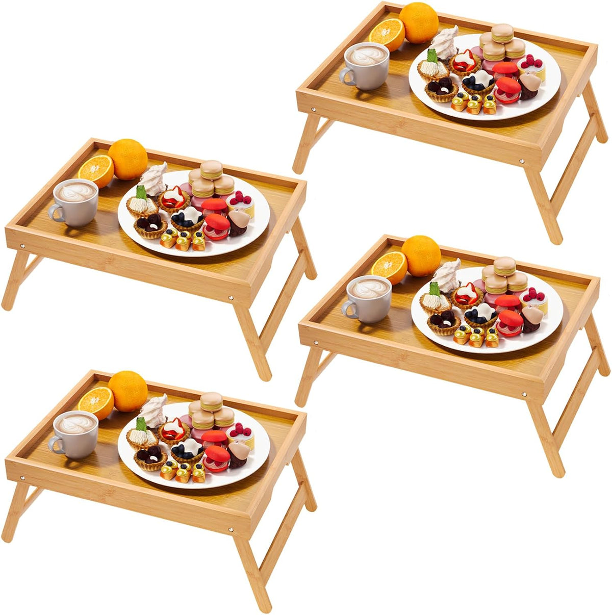 2 Pack Bamboo Bed Tray Table with Folding Legs,Breakfast Trays,Serving Tray for Food and Snack,Laptop Trays for Working(Natural)