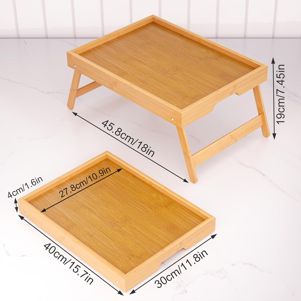 2 Pack Bamboo Bed Tray Table with Folding Legs,Breakfast Trays,Serving Tray for Food and Snack,Laptop Trays for Working(Natural)