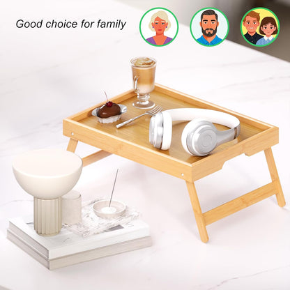 2 Pack Bamboo Bed Tray Table with Folding Legs,Breakfast Trays,Serving Tray for Food and Snack,Laptop Trays for Working(Natural)