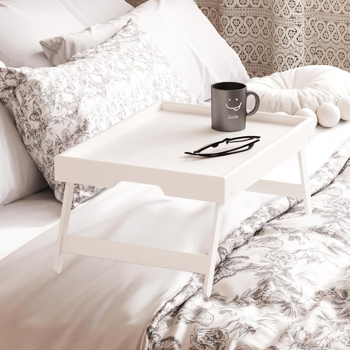 2 Pack Bamboo Bed Tray Table with Folding Legs,Breakfast Trays,Serving Tray for Food and Snack,Laptop Trays for Working(Natural)