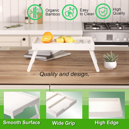 2 Pack Bamboo Bed Tray Table with Folding Legs,Breakfast Trays,Serving Tray for Food and Snack,Laptop Trays for Working(Natural)