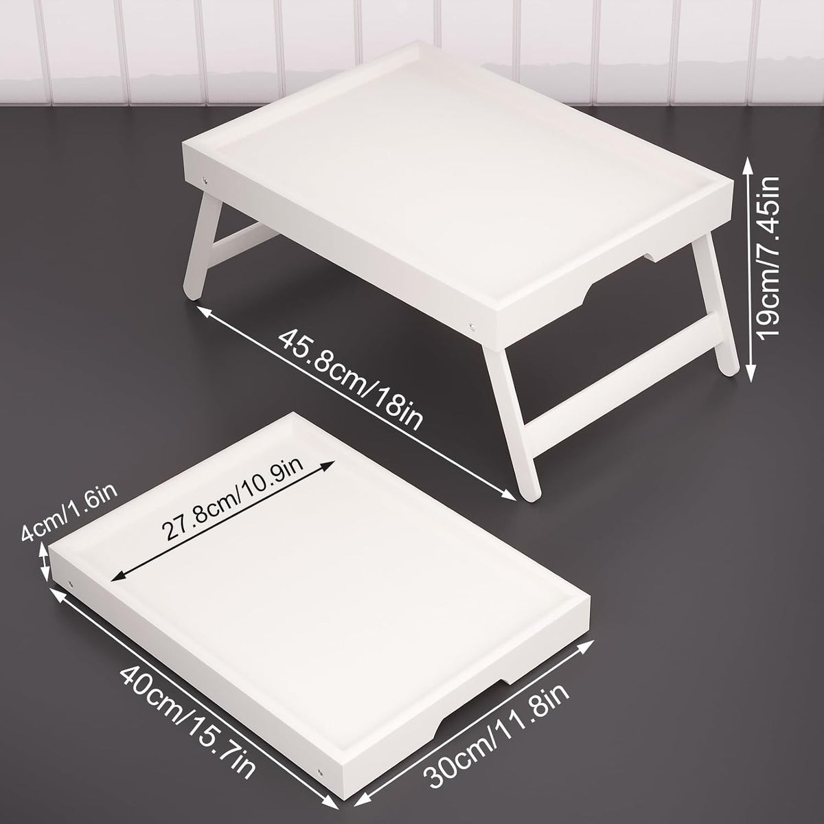 2 Pack Bamboo Bed Tray Table with Folding Legs,Breakfast Trays,Serving Tray for Food and Snack,Laptop Trays for Working(Natural)