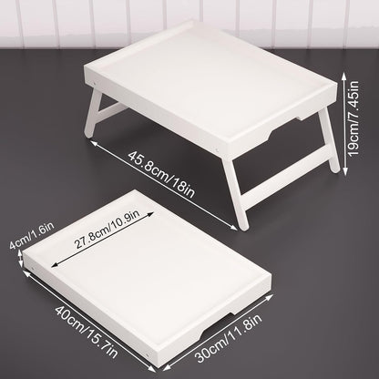 2 Pack Bamboo Bed Tray Table with Folding Legs,Breakfast Trays,Serving Tray for Food and Snack,Laptop Trays for Working(Natural)