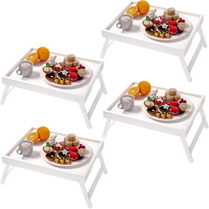 2 Pack Bamboo Bed Tray Table with Folding Legs,Breakfast Trays,Serving Tray for Food and Snack,Laptop Trays for Working(Natural)