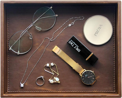 Valet Tray Nightstand Organizer Leather Catchall Tray for Perfume,Jewelry,Key and Remote on Counter or Dresser(Black)