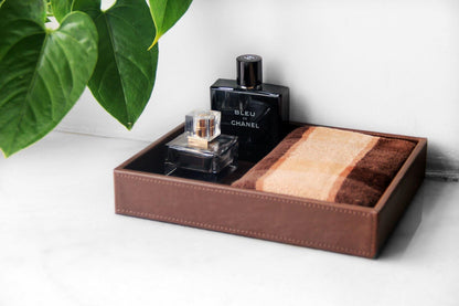 Valet Tray Nightstand Organizer Leather Catchall Tray for Perfume,Jewelry,Key and Remote on Counter or Dresser(Black)