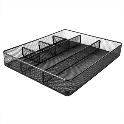 Metal Mesh Desk Organizer with 6 Compartments, Anti-Slip Pen Holder Storage Tray for Office Supplies and Home, Black