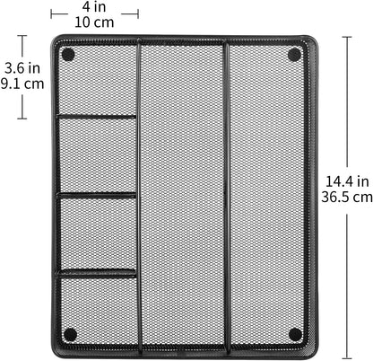 Metal Mesh Desk Organizer with 6 Compartments, Anti-Slip Pen Holder Storage Tray for Office Supplies and Home, Black