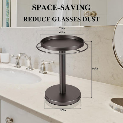 360° Rotating Sunglass Organizer Storage, Stainless Steel Glasses Holder Stand, Glasses Organizer with Tray for Desk, Dresser, Tabletop, Nightstand and Home Decor (Gold)