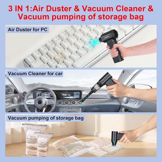 F30 Compressed Air Duster&Vacuum Cleaner,3-in-1 150000RPM Air Blower