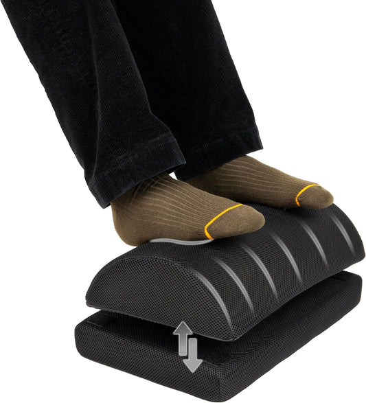 Air-Cloud Memory Foam Under Desk Footrest, Ergonomic Support for Back, Hip, Legs, Knees & Feet, Adjustable Height, Memory Foam, Black