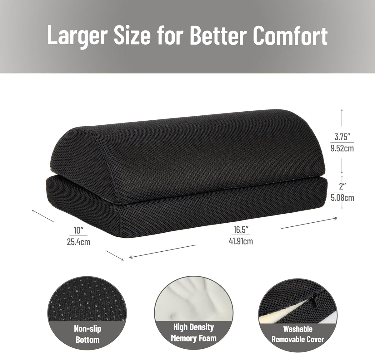 Air-Cloud Memory Foam Under Desk Footrest, Ergonomic Support for Back, Hip, Legs, Knees & Feet, Adjustable Height, Memory Foam, Black
