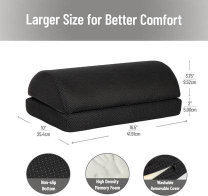 Air-Cloud Memory Foam Under Desk Footrest, Ergonomic Support for Back, Hip, Legs, Knees & Feet, Adjustable Height, Memory Foam, Black