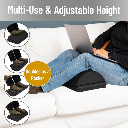 Air-Cloud Memory Foam Under Desk Footrest, Ergonomic Support for Back, Hip, Legs, Knees & Feet, Adjustable Height, Memory Foam, Black