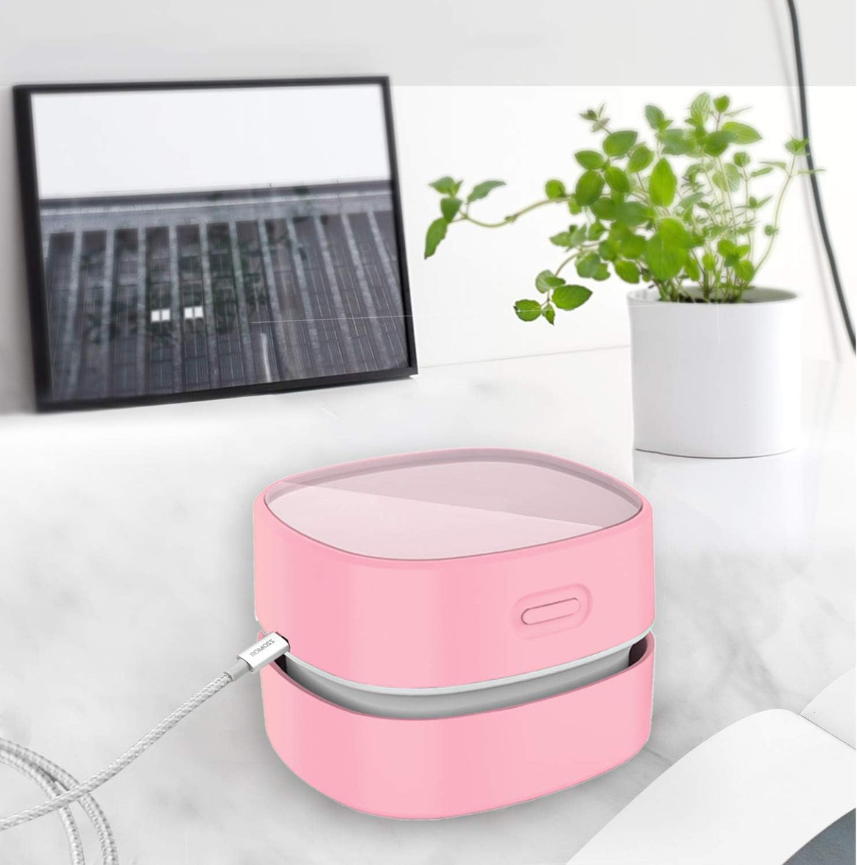 Desktop Vacuum Cleaner,Mini Table dust Sweeper Energy Saving,High Endurance up to 400 mins,Cordless&360º Rotatable Design for Cleaning Hairs,Crumbs,Computer Keyboard (Pink Charging)